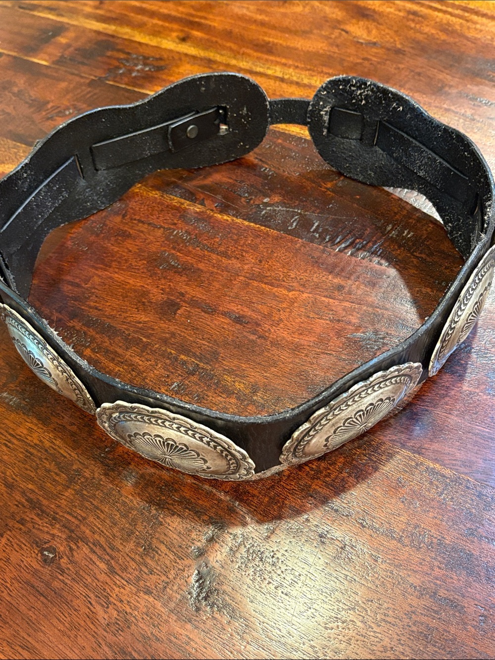 Vintage Ralph Lauren Black Leather Western Concho Belt with Silver Medallions - Picture 7 of 15